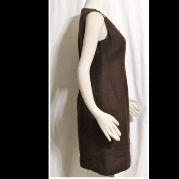 LADIES TALBOTS BROWN LINEN BEADED SHEATH DRESS Sz 4 ORIG $167 - Picture 2 of 3